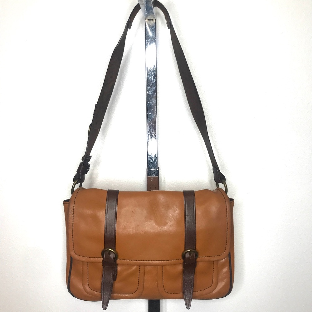 Vintage Italian Designer Francesco Biasia Leather Tan Shoulder Bag